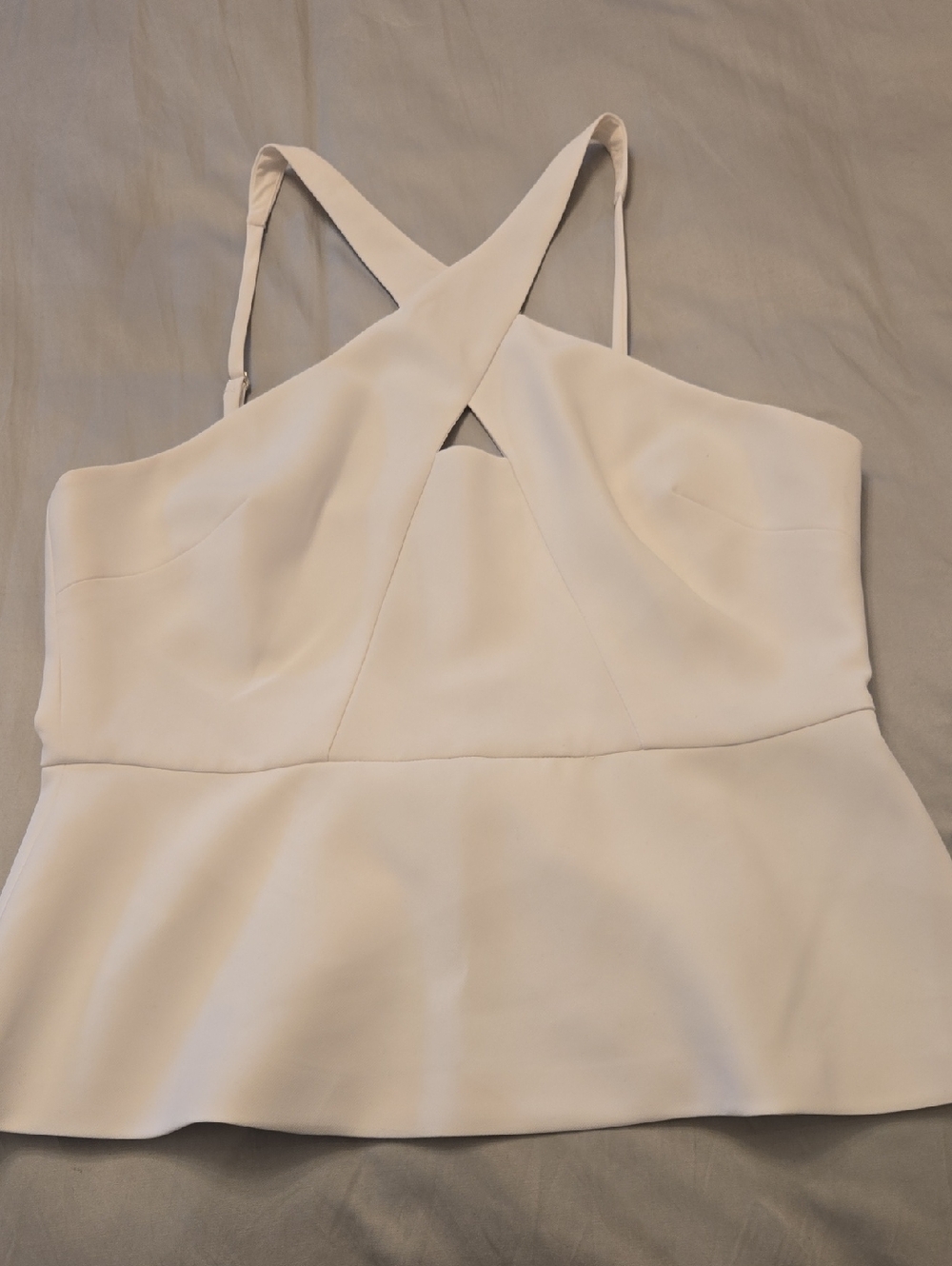 BCBGMaxAzaria White Cross Front Peplum Top